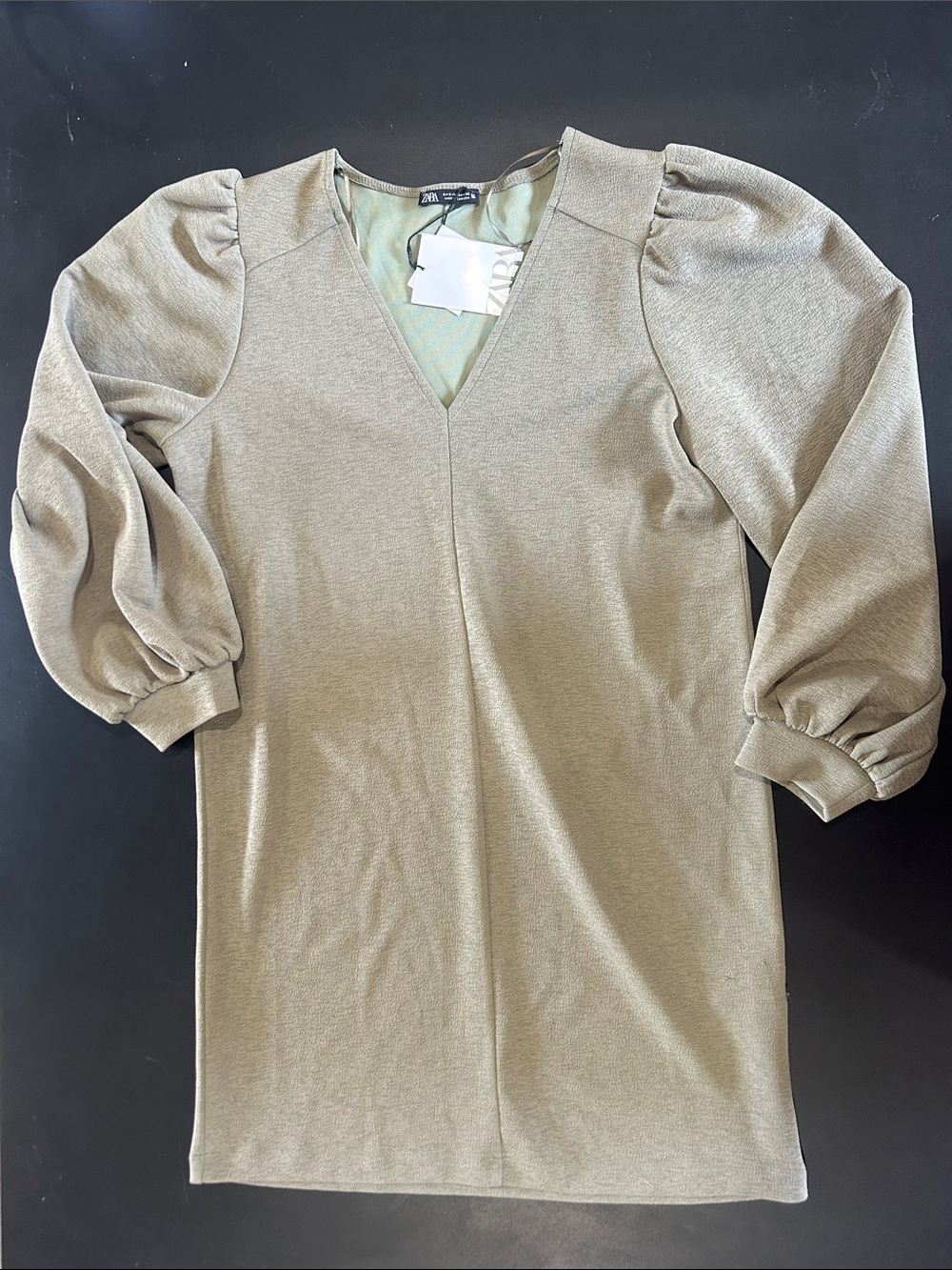Zara Olive Green Flowy Fall Mini Dress